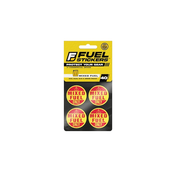 Mixed Fuel Sticker, 2-Cycle Label: Fuel Can & Outdoor Power Equip., Hvy-Dty, 1'' Dia, 40PK